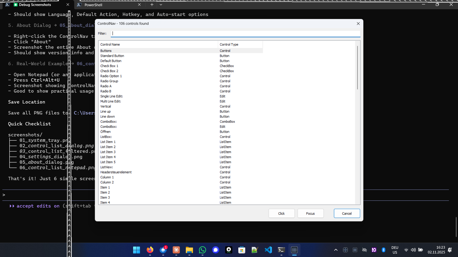 ControlNav main control list dialog